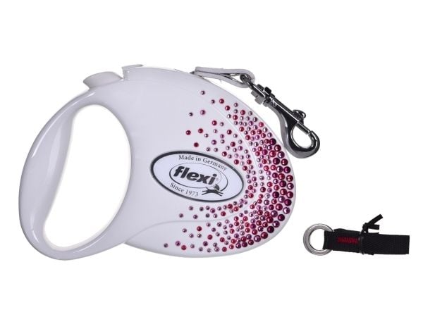 Flexi automatiskt koppel Glam Splash Pink M 5m, vit