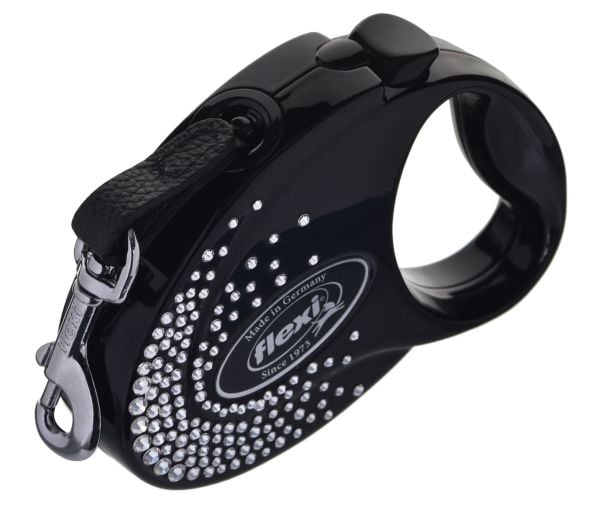 Flexi Glam Splash Crystal-hundkoppel, S, 3 m, svart