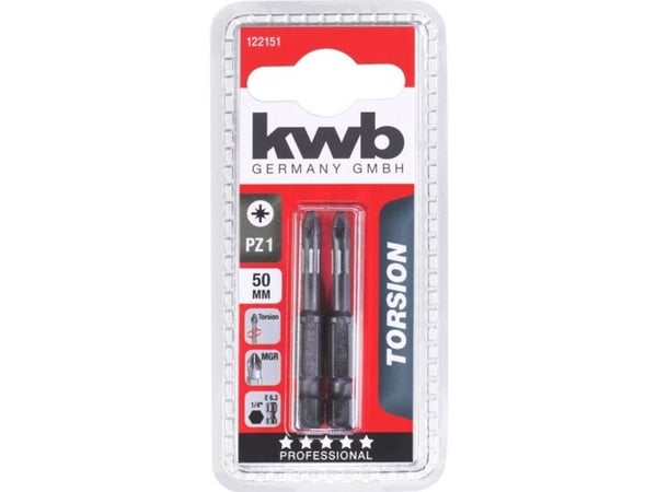 kwb 122151, 2 stykker, Pozidriv, PZ 1, Stål, 50 mm, 25,4 / 4 mm (1 / 4")