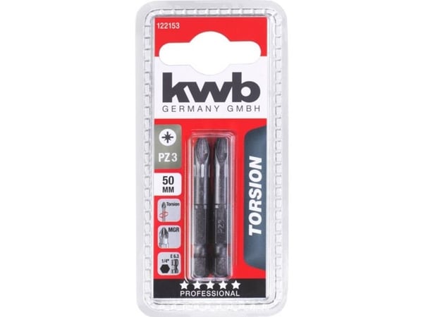 kwb 122153, 2 stykker, Pozidriv, PZ 3, Stål, 50 mm, 25,4 / 4 mm (1 / 4")
