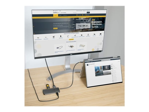 StarTech.com USB C moniporttisovitin, 4K 60Hz HDMI-video, 3-porttinen 5Gbps USB-A 3.2 -keskitin, 100W Power Delivery Passthrough, GbE, USB Type-C M...