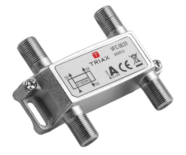 Triax VFC 0631, Kabelfordeler, 75 ohm (O), 5 - 1218 Mhz, Sølv, F-tyyppi, 70 mm