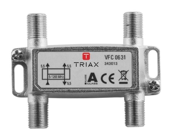 Triax VFC 0631, Kabelfordeler, 75 ohm (O), 5 - 1218 Mhz, Sølv, F-tyyppi, 70 mm