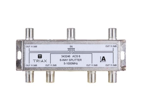 Triax ACS 6, Kabelfordeler, 75 ohm (O), 5 - 1000 Mhz, Sølv, Zink, Zink, Zink, Hunstik