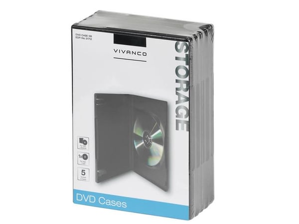 Vivanco DVD CASE 5B - CD/DVD-bæreveske - kapasitet: 1 DVD - svart (en pakke 5)