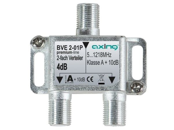 Axing BVE 2-01P, Kabelfordeler, 5 - 1218 Mhz, Rustfrit stål, Rustfrit stål, Hunstik/Hunstik, A+, 10 dB Axing BVE 2-01P, Kabelfordeler, 5 - 1218 Mhz, Rustfrit stål, Rustfrit stål, Hunstik/Hunstik, A+, 10 dB