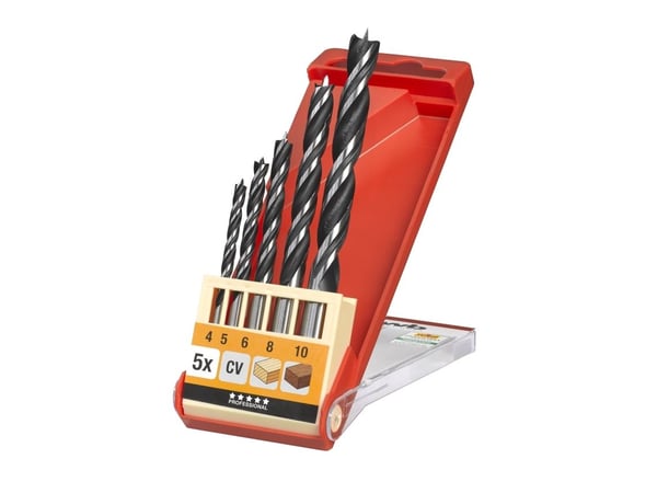 kwb 514000, Drill, Drill bit set, Tre, Sylindrisk Skaft, 4, 5, 6, 8, 10 mm, Sort