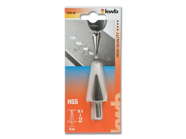 kwb 525000, Drill, Trinn Borekrone, 1,4 cm, Ikke-jernholdig metall, Plast, Rustfri stålplate (tynn), 1 cm, Høy-Hastighets Stål (HHS)