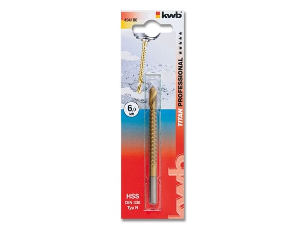 kwb 494100, Drill, Fresing, 6 mm, Ikke-jernholdig metall, Plast, Titanium-Coated High-Speed Steel (HSS-TiN), 6 mm