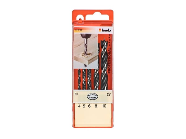 kwb 514000, Drill, Drill bit set, Tre, Sylindrisk Skaft, 4, 5, 6, 8, 10 mm, Sort