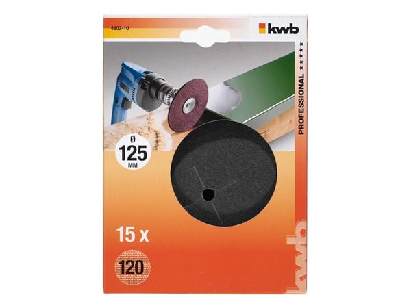 kwb 490230, Slipeskive, Metall, Tre, Sort, 12,5 cm, 15 stykker