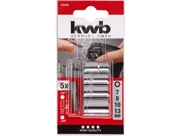 kwb 105000, Chromium-Vanadium Steel (Cr-V), Sekskanttange, 25,4 / 4 mm (1 / 4"), 5 stykker, 30 mm