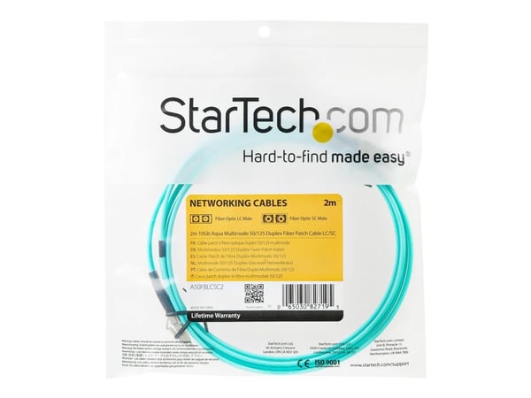 StarTech.com 2m Fiber Optic Cable - 10 Gb Aqua - Multimode Duplex 50/125 - LSZH - LC/LC - OM3 - LC to LC Fiber Patch Cable - Patch-kabel - LC multi...