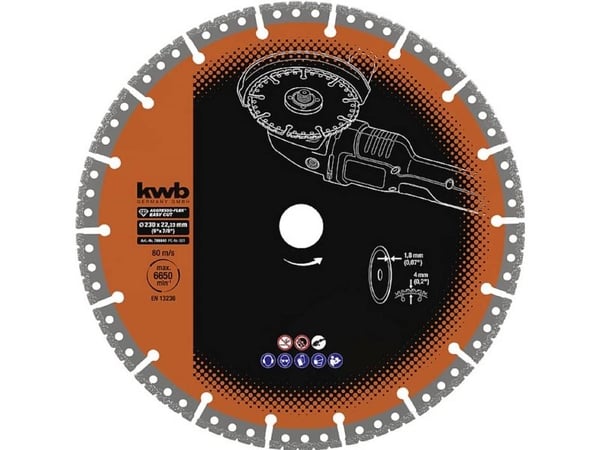 kwb 789840, Diamant-kappeskive med segmentert kant, Tørrkutting, Metall, Plast, Stein, 2,22 cm, 23 cm, 4 mm