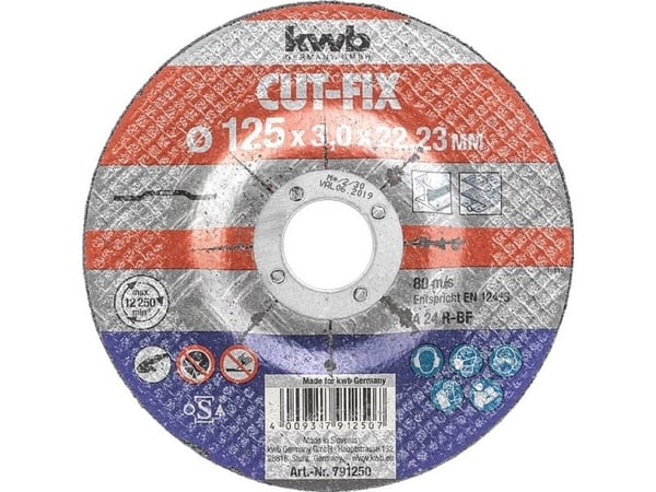 kwb 791250, Kutteskive, Nedtrykket senter, Metall, Blad metall, Alle merker, 2,2 cm, 12,5 cm