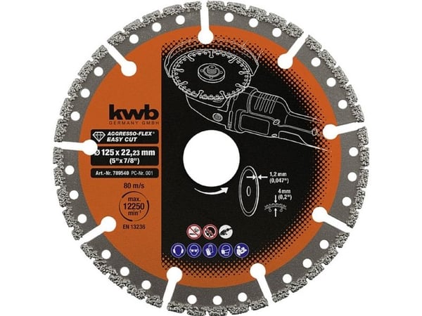 kwb 789540, Diamant-kappeskive med segmentert kant, Tørrkutting, Metall, Plast, Stein, 2,22 cm, 12,5 cm, 4 mm
