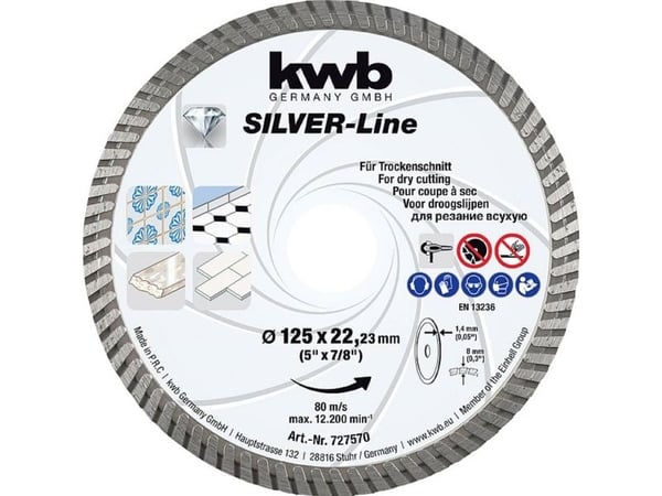 kwb 727570, Skjæreskive, Flat senter, Keramikk, Marmor, Porselen, Fliser, 1,4 mm, 12,5 cm, 2 mm