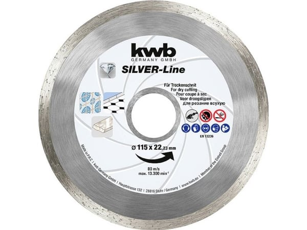 kwb 727870, Kutteskive, Keramisk, Marmor, Porselen, Flis, 23 cm, Flatt senter, 2,23 cm, 2 mm