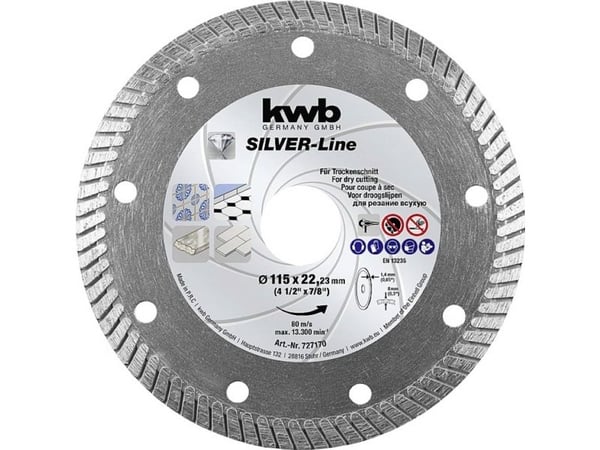 kwb 727170, Kutteskive, Keramisk, Marmor, Porselen, Flis, 11,5 cm, Flatt senter, 2,23 cm, 1,2 mm
