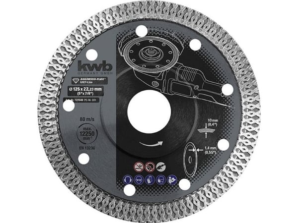 kwb 727540, Kutteskive, Keramisk, Marmor, Porselen, Flis, 12,5 cm, Flatt senter, 2,22 cm, 1,4 mm