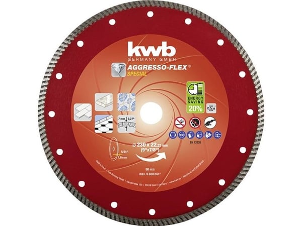 kwb 721840, skjæreskive, keramikk, marmor, fliser, alle merker, 2,22 cm, 23 cm, 80 m/s