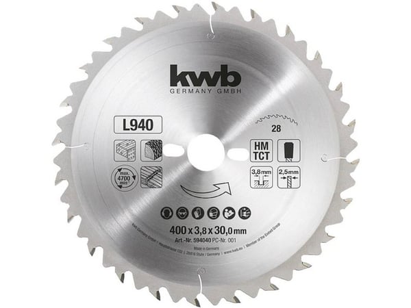 kwb 594040, Tungsten Carbide Tipped (TCT), Mykt tre, Firewood, Sponplate, 40 cm, 3 cm, 3,8 mm, 1 stykker