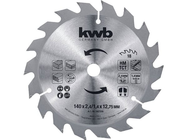 kwb 582359, Tungsten Carbide Tipped (TCT), Plast, Kryssfiner, Mykt tre, Laminat, Tre, Hardboard, 14 cm, 1,27 cm, 1 stykker, Tyskland