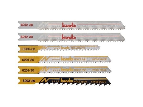 kwb 625630, Stikksagblad, Akryl glass, Aluminium, Rør, Profil, High Carbon Steel (HCS), Sort, Grå, Oransje, Rustfritt stål, 3 cm, 6 stykker