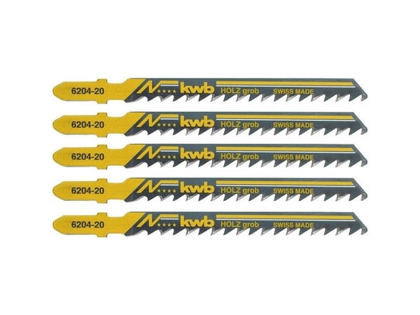 kwb 620425, Stikksagblad, Sponplate, Løvtre, Myk plastikk, Tre, High Carbon Steel (HCS), Svart, 4 cm, 10 cm