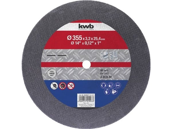 kwb 791993, Kutteskive, Metall, 35,5 cm, Alle merker, Flatt senter, 2,54 cm