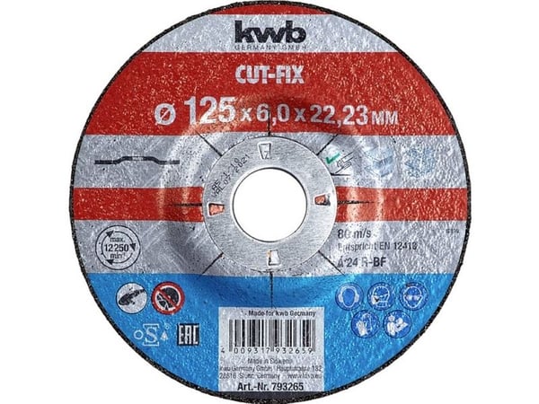 kwb CUT-FIX, Slipeskive, Metall, 2,2 cm, 12,5 cm, 6 mm, 80 m/s