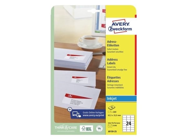 Avery - 33.9 x 64 mm 600 stk (25 ark x 24) adresselapper