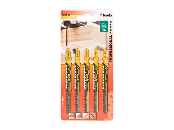 kwb 620425, Stikksagblad, Sponplate, Løvtre, Myk plastikk, Tre, High Carbon Steel (HCS), Svart, 4 cm, 10 cm