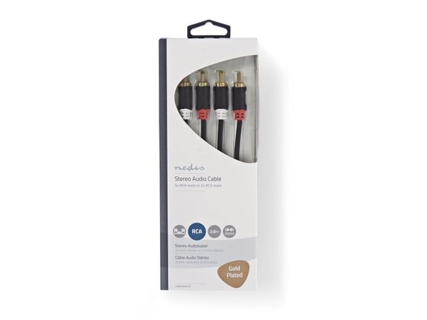Nedis CABW24200AT20, 2 x RCA, Hanstik, 2 x RCA, Hanstik, 2 m, Antrasiittipunainen
