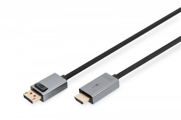 DIGITUS - Video adapter - DisplayPort hann til HDMI hann - 1.8 m - dobbeltisolert - svart - smekklås, 1080p-støtte, 4K 120 Hz støtte, 8 K 60 Hz (76...