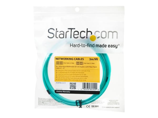 Startech 3m Fiber Optic Cable - 10 Gb Aqua - Multimode Duplex 50/125 - LSZH - LC/LC - OM3 - LC to LC Fiber Patch Cable - Koblingskabel - LC multimo...