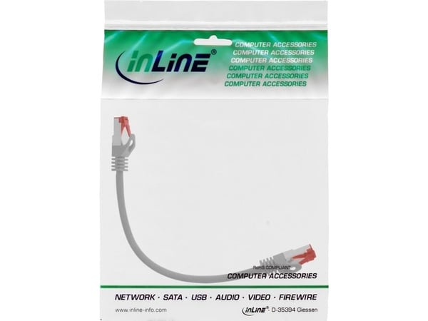 InLine® liitäntäkaapeli, S/FTP (PiMf), Cat.6 250MHz, PVC, CCA, grau, 0,3m