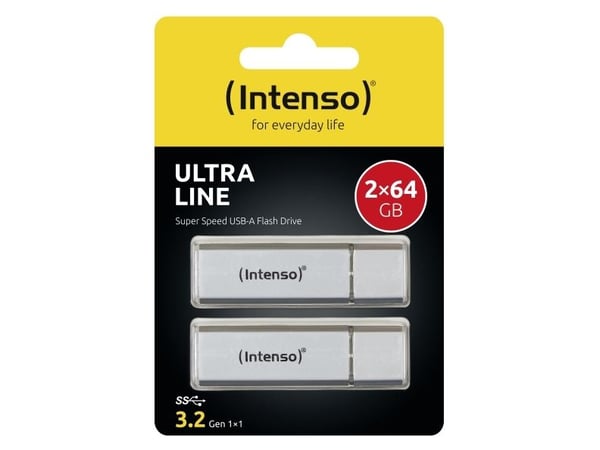 Intenso Ultra Line 2 x 64GB, 64 GB, USB Type-A, 3.2 Gen 1 (3.1 Gen 1), 70 MB/s, Med lokk, Sølv