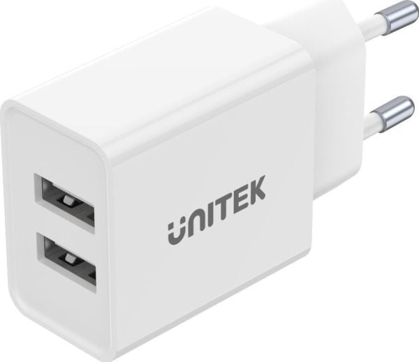 Unitek Travel Cube - Strømadapter - 12 watt - 2.4 A - 2 utgangskontakter (USB) - hvit - Europa