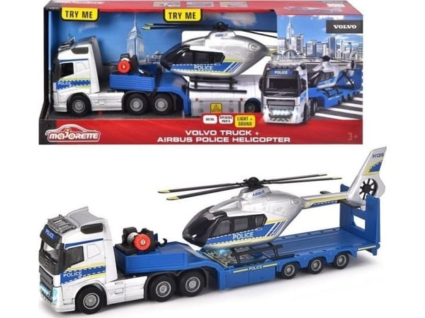 Majorette Grand politisett lastebil Volvo med tilhenger og helikopter