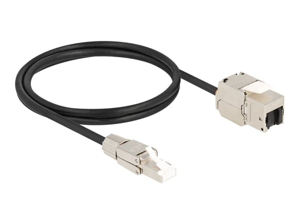 Delock - Nettverksforlengelseskabel - RJ-45 (hunn) til RJ-45 (hann) - 1 m - S/FTP - CAT 6a - halogenfri - svart/sølv