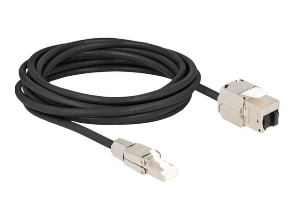 Delock - Nettverksforlengelseskabel - RJ-45 (hunn) til RJ-45 (hann) - 5 m - S/FTP - CAT 6a - halogenfri - svart/sølv
