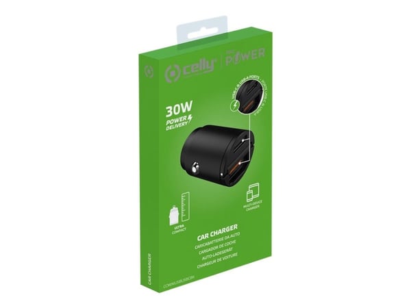 Celly ProPower CC MINI - Strömadapter för bil - ultrakompakt - 30 Watt - 4.8 A - PD - 2 utdatakontakter (USB-C, USB) - svart