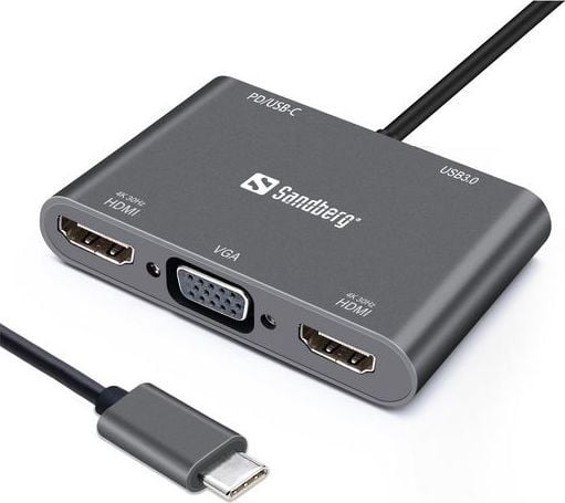 Sandberg USB-C Dock - Dockningsstation - USB-C - VGA, HDMI