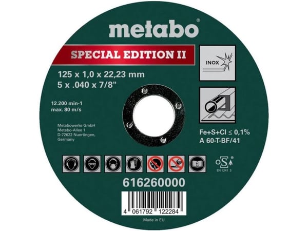 Metabo 616260000, Kutteskive, Flatt senter, Rustfritt stål, Metabo, 2,22 cm, 12,5 cm