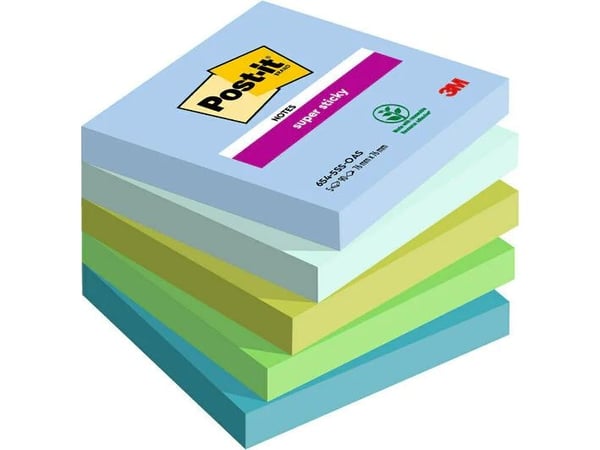 Post-It 654-5SS-OAS, firkant, Blå, Grønn, Papir, 76 mm, 76 mm, 90 ark