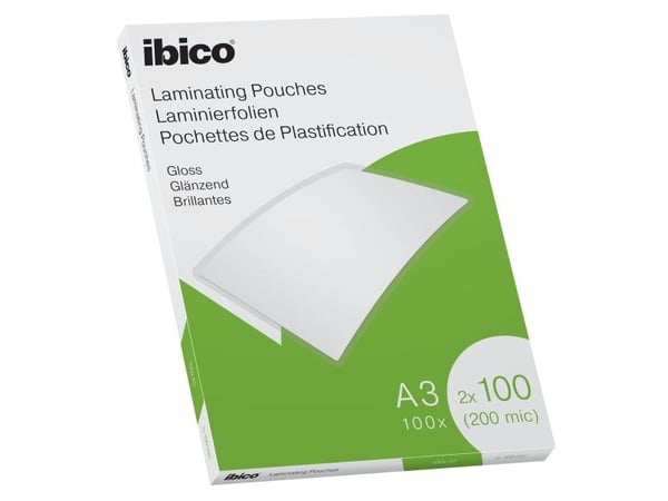 Ibico blanke A3 lamineringslommer 200 Micron, Blank, Gjennomsiktig, A3, 303 mm, 426 mm, 100 stykker