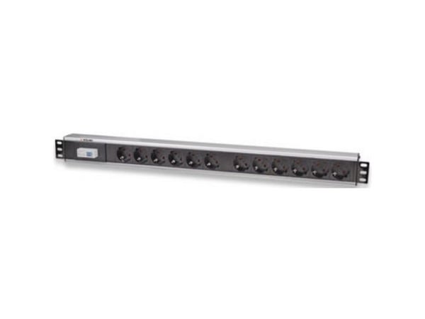 Intellinet I-CASE STRIP-12SH, Strømkontaktmontering, Aluminium, Svart, 3 m, CE, WEEE/RAEE, 220-250 V, 12 AC-utganger