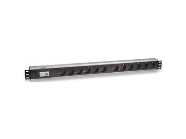 Intellinet I-CASE STRIP-12SH, Strømkontaktmontering, Aluminium, Svart, 3 m, CE, WEEE/RAEE, 220-250 V, 12 AC-utganger