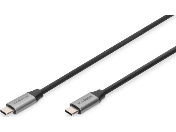 DIGITUS - USB-kontakt - USB-C (hann) til USB-C (hann) - 20 V - 3 A - 1 m - 4K-støtte - svart